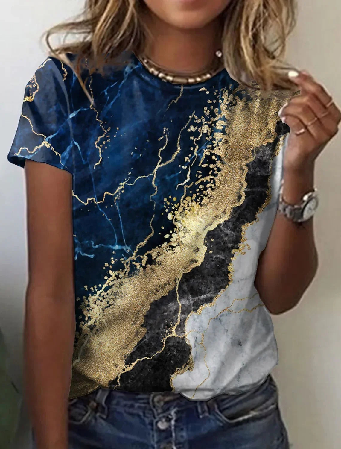 Women's European And American New Abstract Retro Print Short Sleeves - VAleG