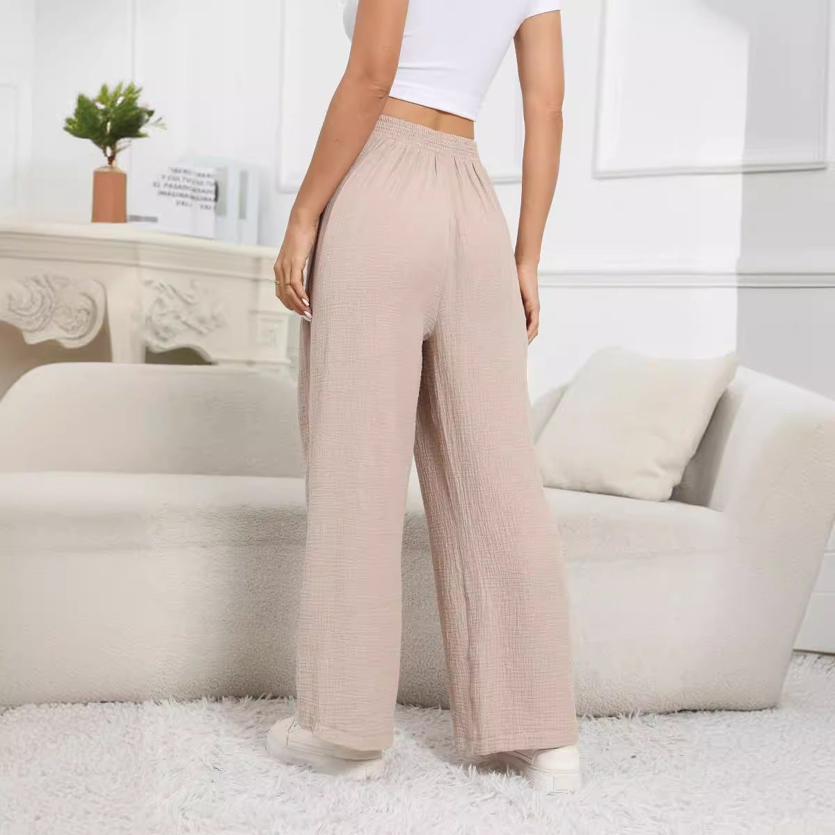 Pantaloni  Casual Con Tasche Larghi In Cotone E Lino