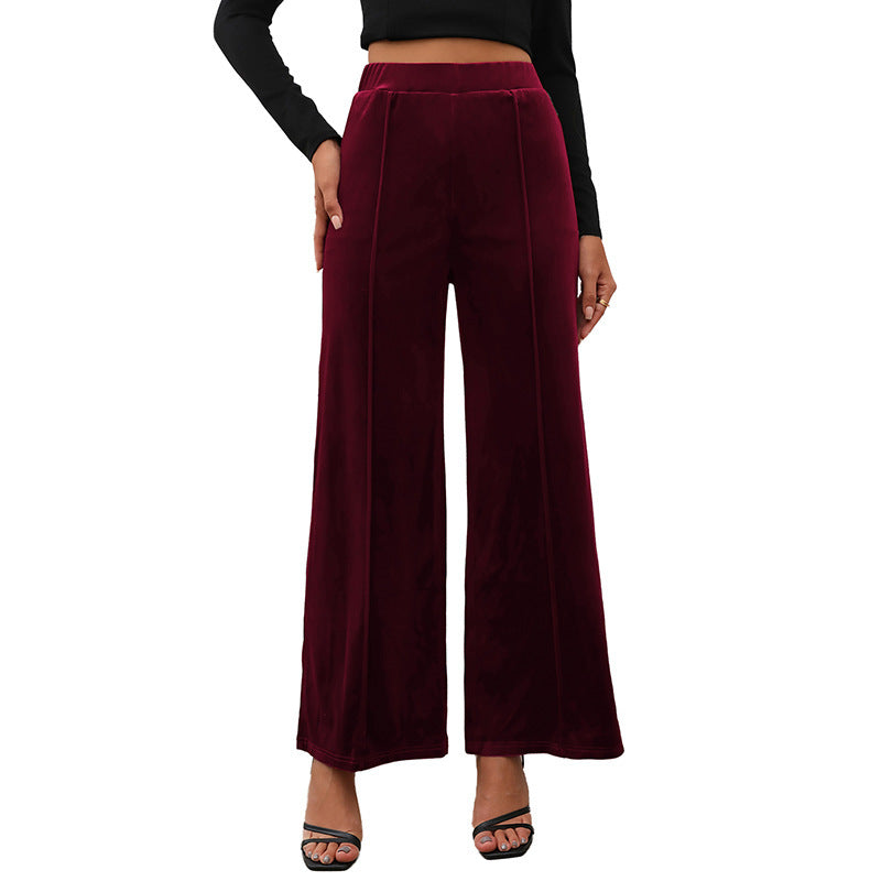 Pantaloni a gamba larga in velluto in stile retrò in tinta unita casual