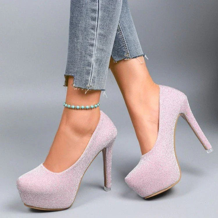 High Heel Stiletto Round Toe Sequin Fashion Nightclub - VAleG