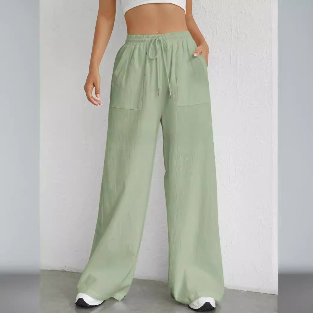 Pantaloni casual da donna con coulisse a tinta unita con tasca dritta