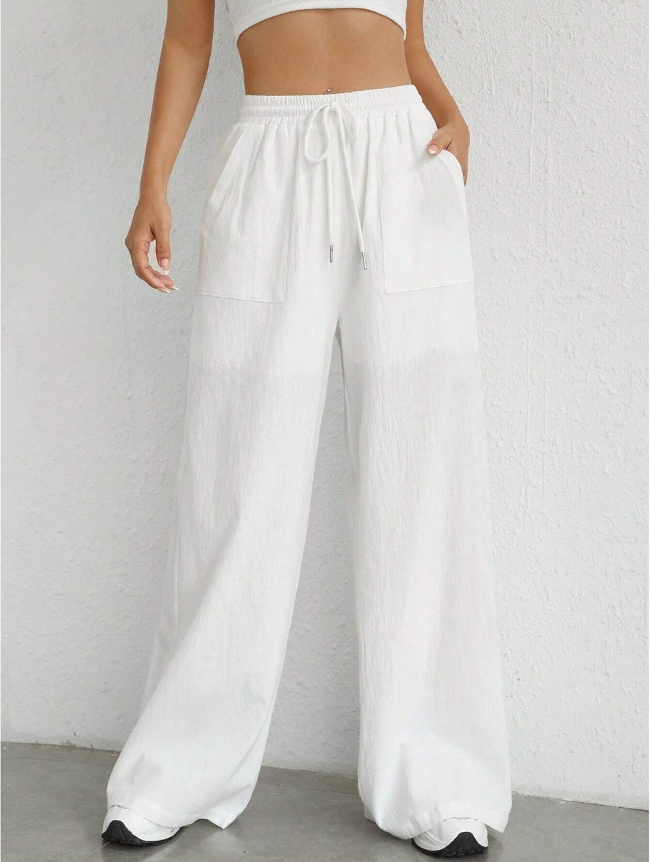 Pantaloni casual da donna con coulisse a tinta unita con tasca dritta