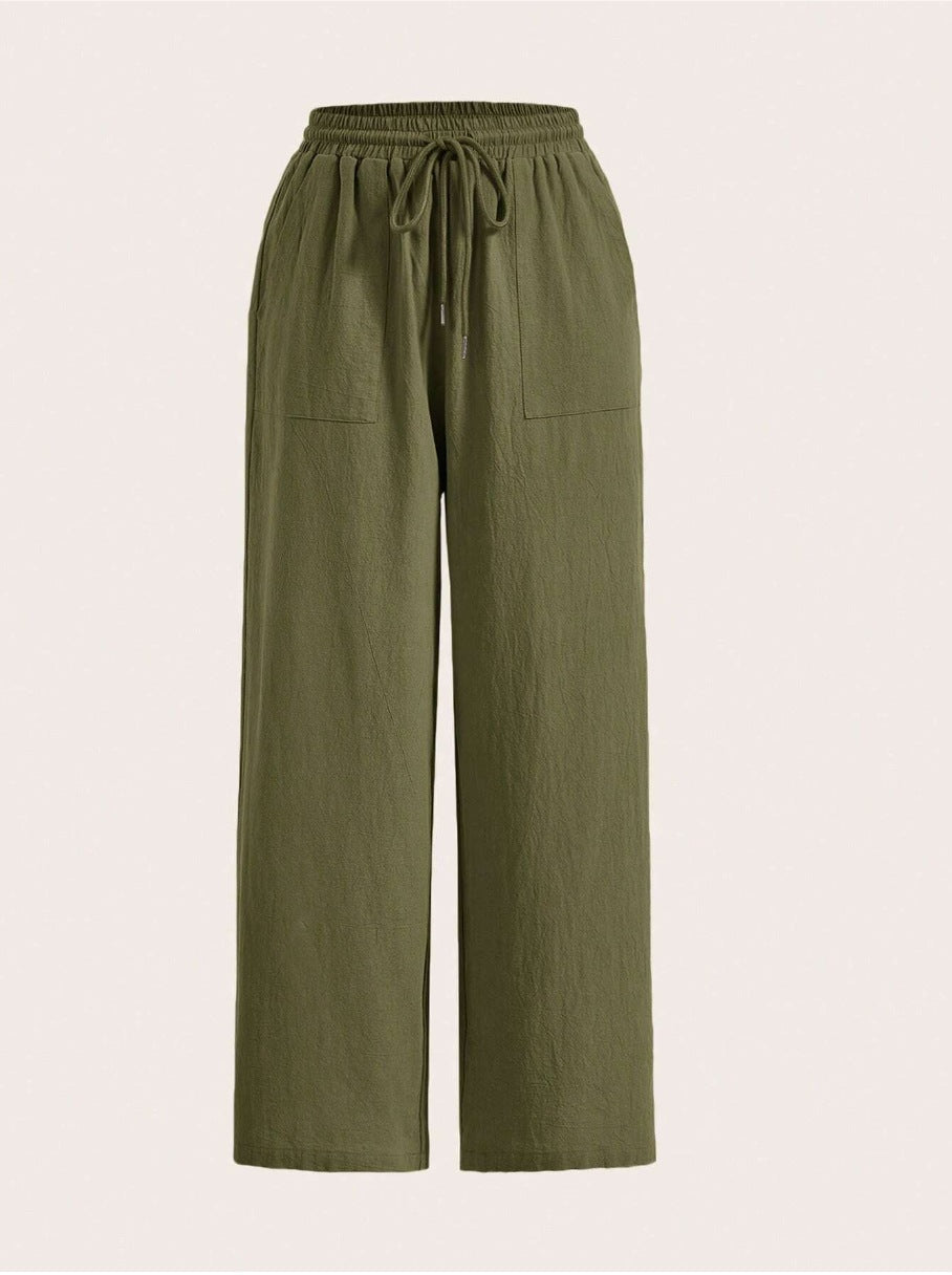 Pantaloni casual da donna con coulisse a tinta unita con tasca dritta