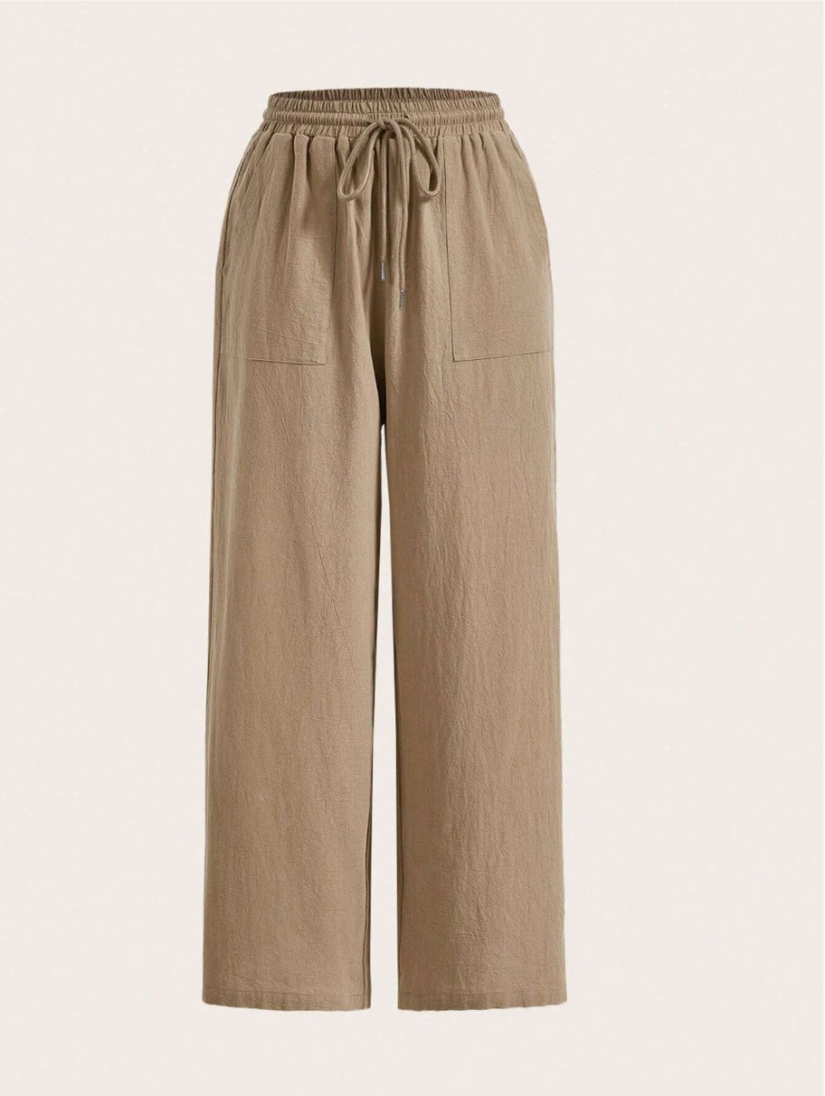 Pantaloni casual da donna con coulisse a tinta unita con tasca dritta