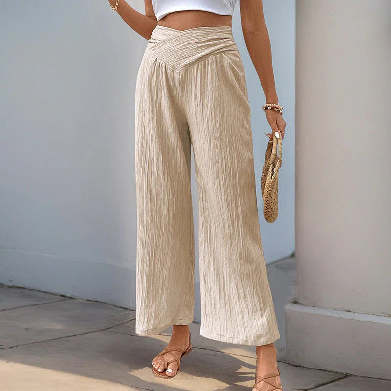 Women's High Waist Pure Color Cropped Wide-leg Pants - VAleG