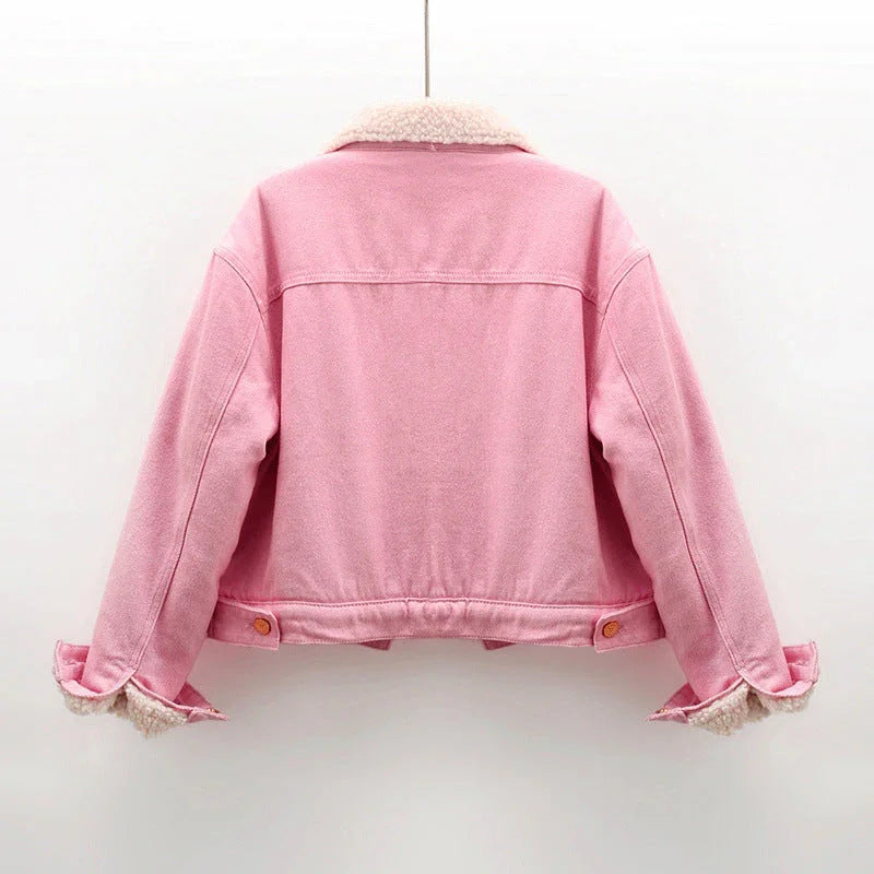 Lamb Wool Fleece-lined Thickening Denim Jacket - VAleG