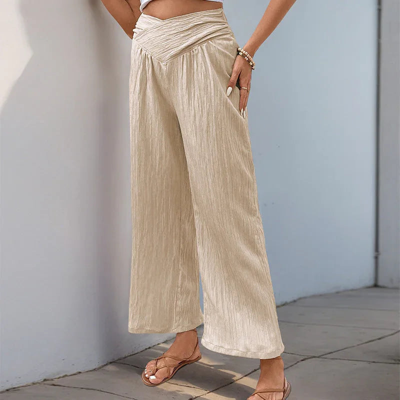 Women's High Waist Pure Color Cropped Wide-leg Pants - VAleG