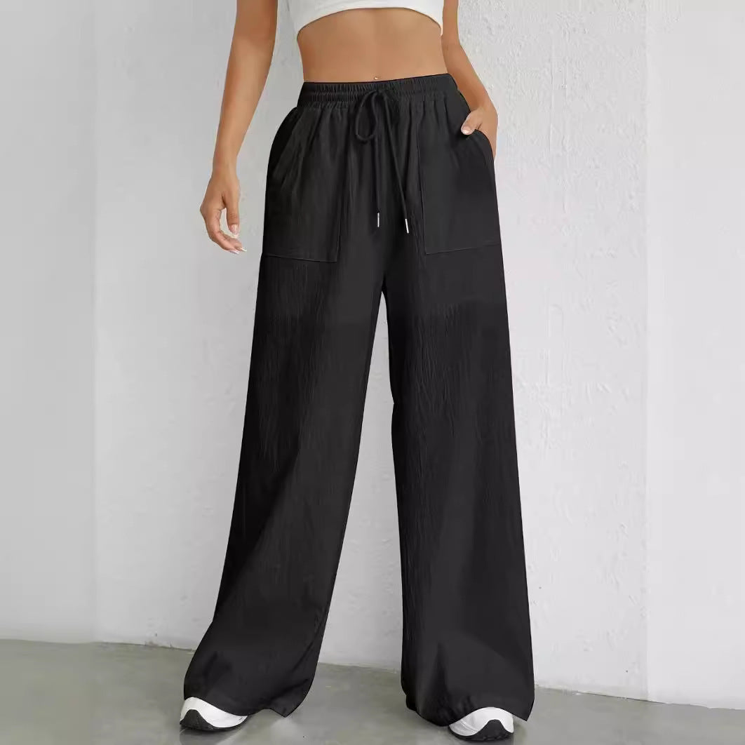 Pantaloni casual da donna con coulisse a tinta unita con tasca dritta