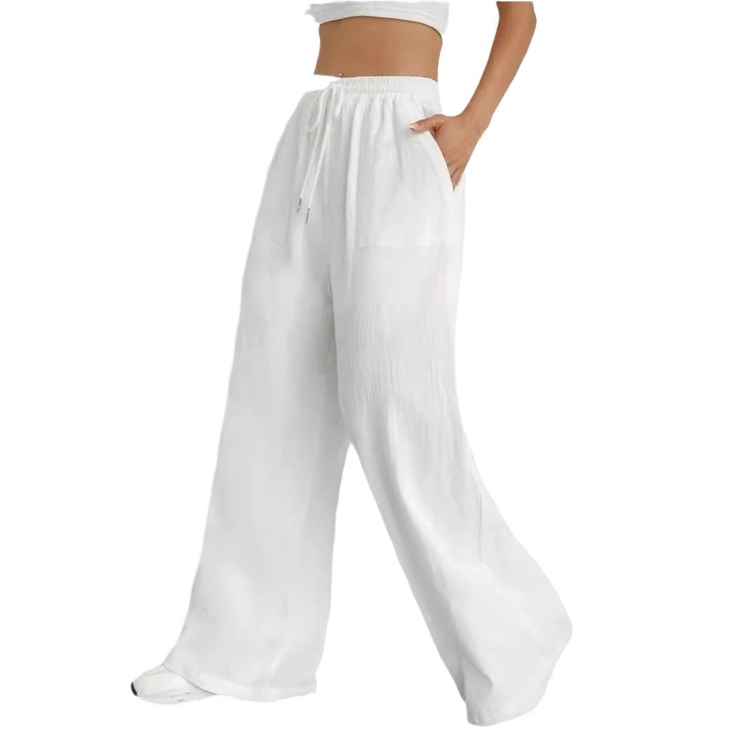 Pantaloni casual da donna con coulisse a tinta unita con tasca dritta