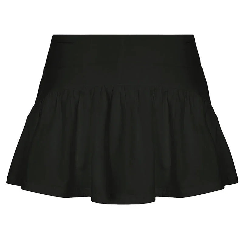 Solid Color And V-neck Hollow Out Strap Short Exercise Skirt Suit - VAleG