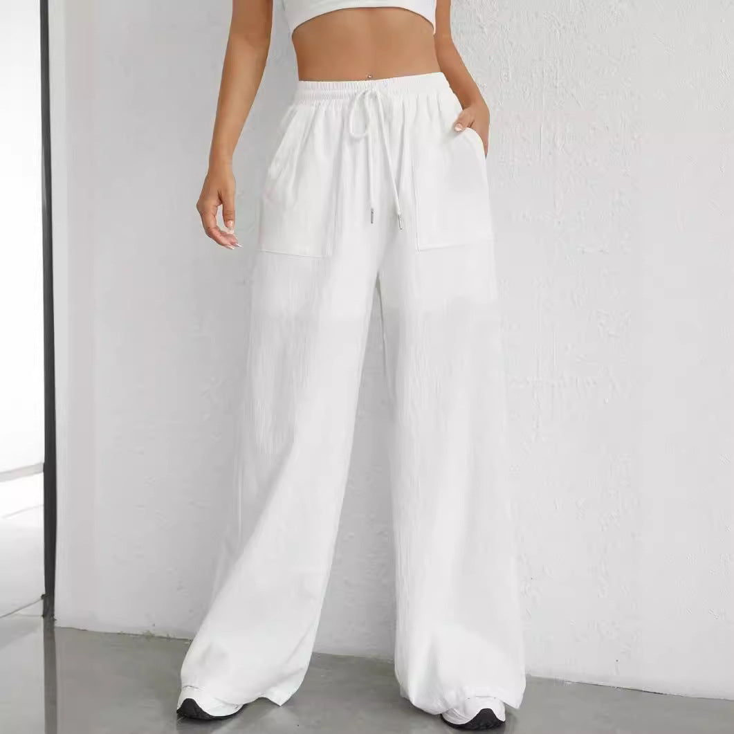 Pantaloni casual da donna con coulisse a tinta unita con tasca dritta