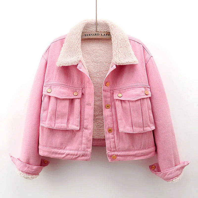 Lamb Wool Fleece-lined Thickening Denim Jacket - VAleG