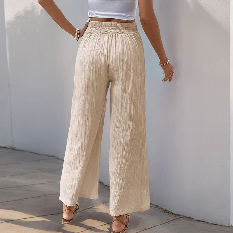 Women's High Waist Pure Color Cropped Wide-leg Pants - VAleG