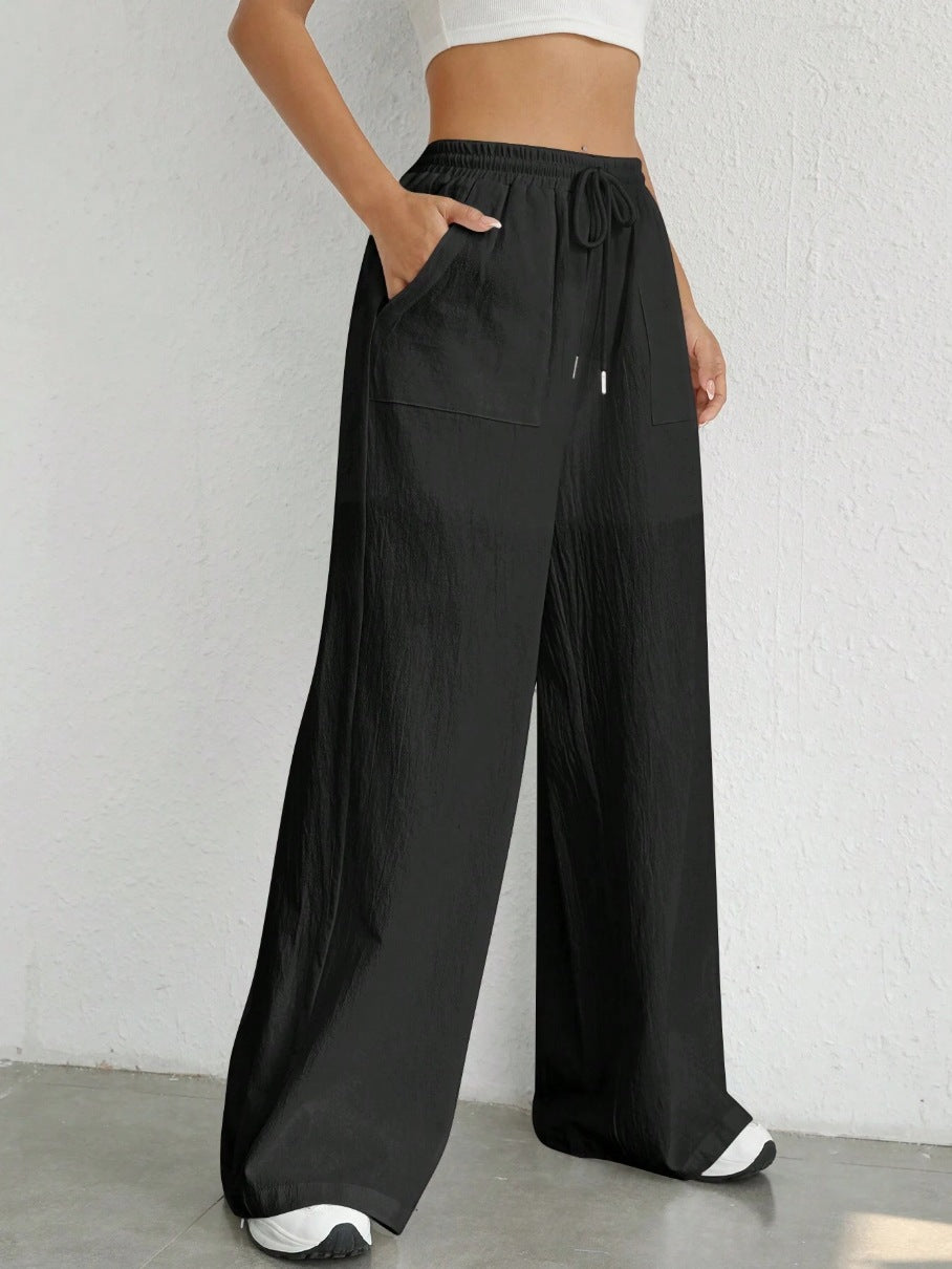 Pantaloni casual da donna con coulisse a tinta unita con tasca dritta
