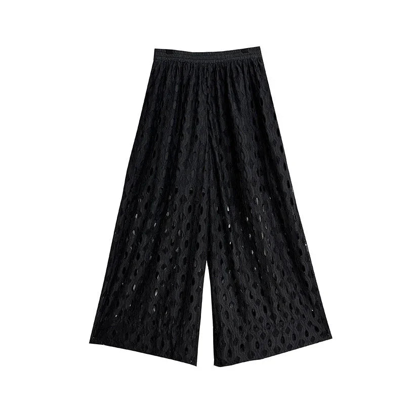 Lace Hollow-out Design Wide-leg Pants - VAleG