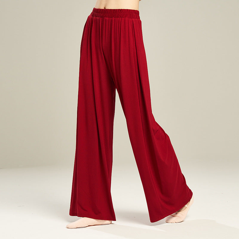 Pantaloni a gamba larga a vita alta elasticizzata a vita alta da donna