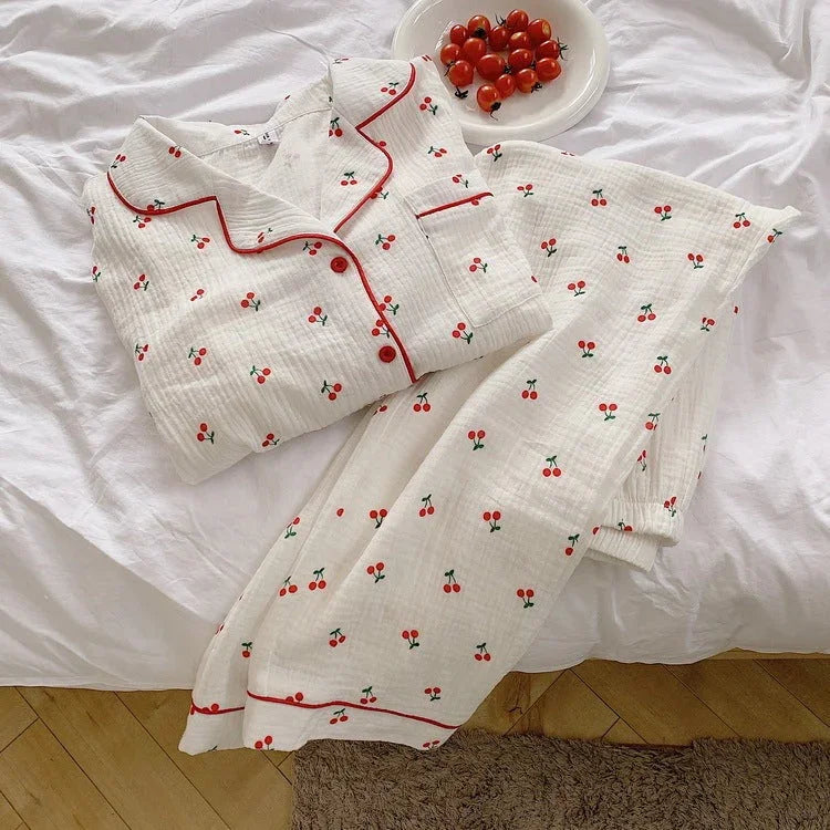 Cotton Yarn Hemming Long-sleeved Trousers Homewear Pajamas Suit - VAleG