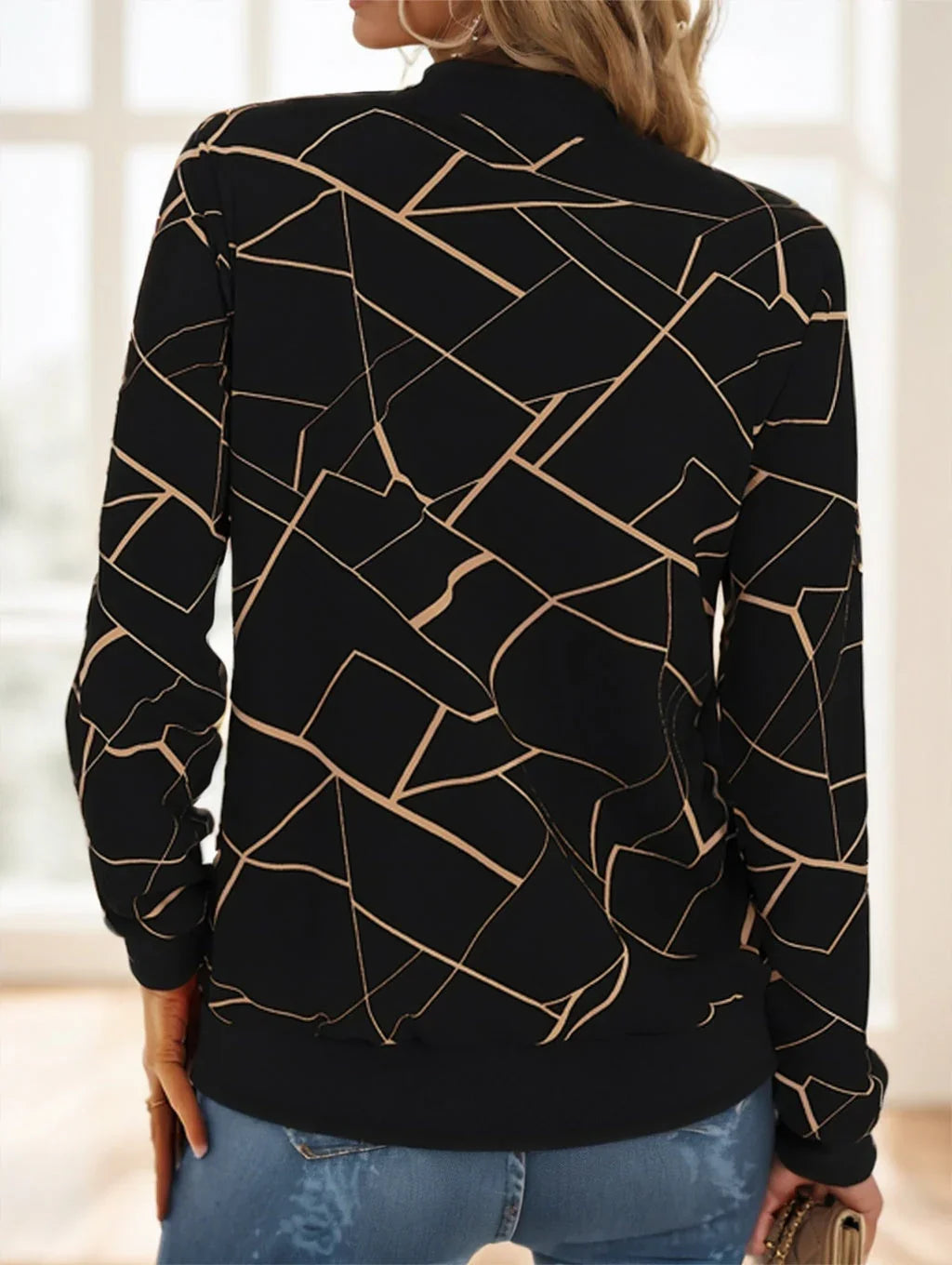 Geo Print Zipper Front Jacket - VAleG