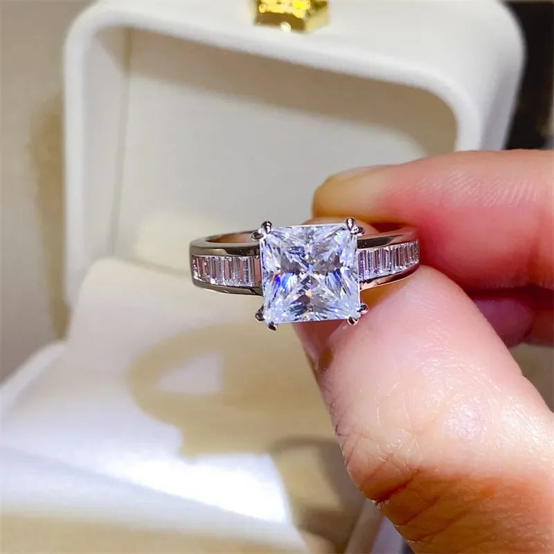 3 Carat Moissanite 925 Sterling Silver Square Shape Ring - VAleG