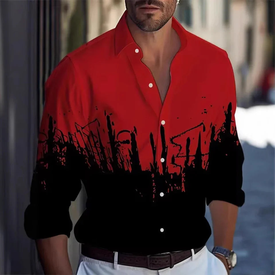 Men's Long Sleeve Shirt Palm Tree And Striped Printed Shirt Everyday Fashion Men's Casual Shirt - VAleG
