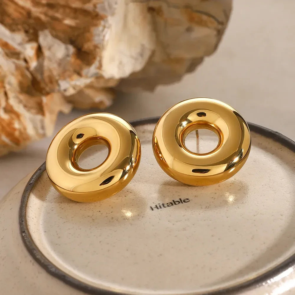 Stainless Steel Cutout Round Shape Earrings - VAleG