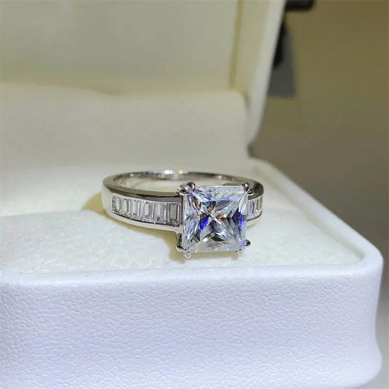 3 Carat Moissanite 925 Sterling Silver Square Shape Ring - VAleG