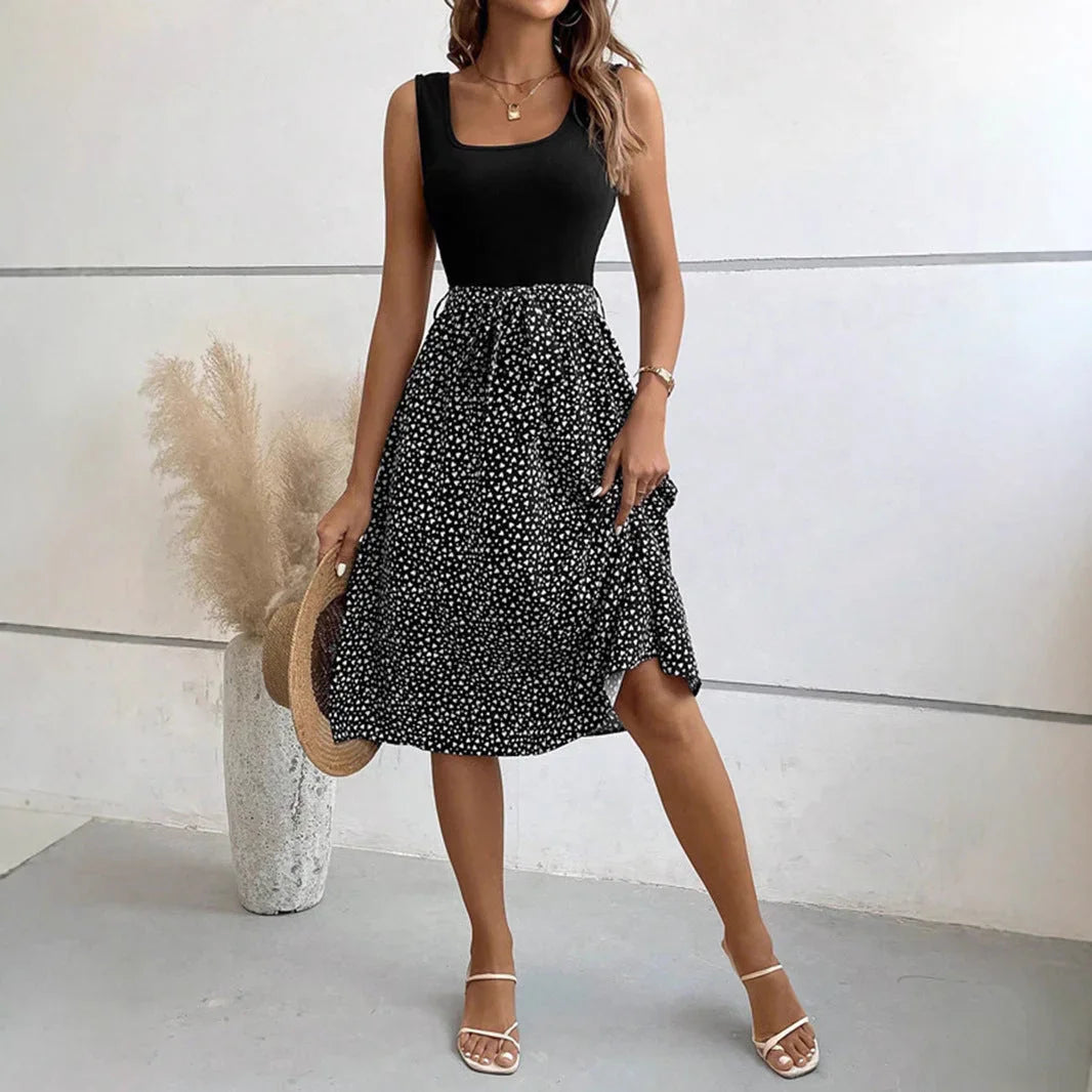 Elegant Contrast Color Sleeveless Dress - VAleG