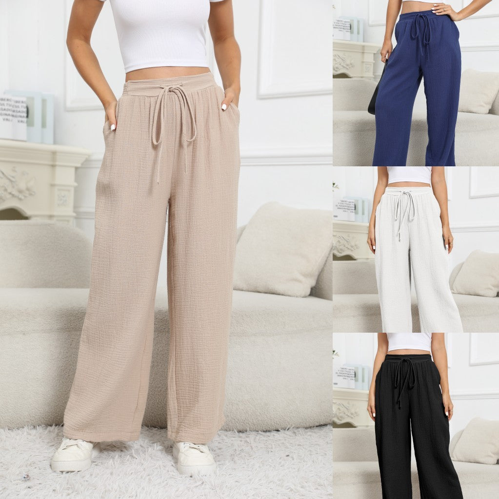 Pantaloni  Casual Con Tasche Larghi In Cotone E Lino