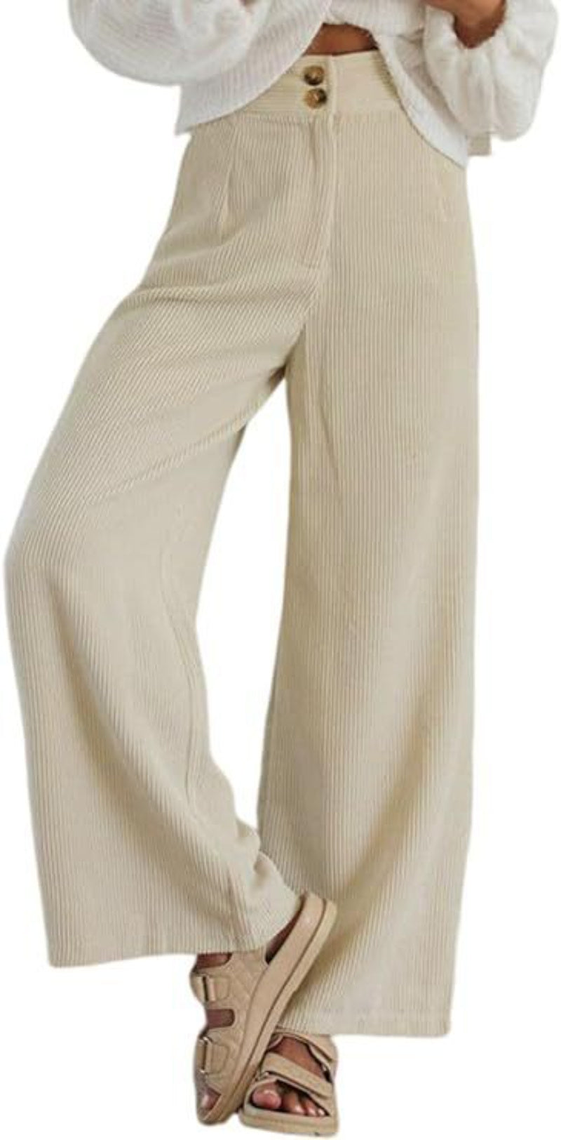 Pantaloni casual elasticizzati a doppio bottone in velluto a coste da donna