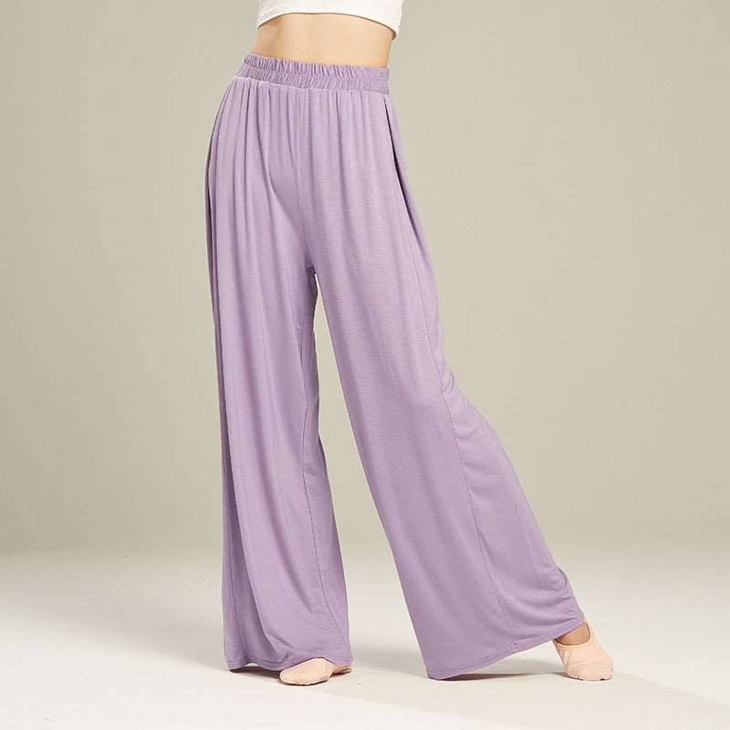 Pantaloni a gamba larga a vita alta elasticizzata a vita alta da donna