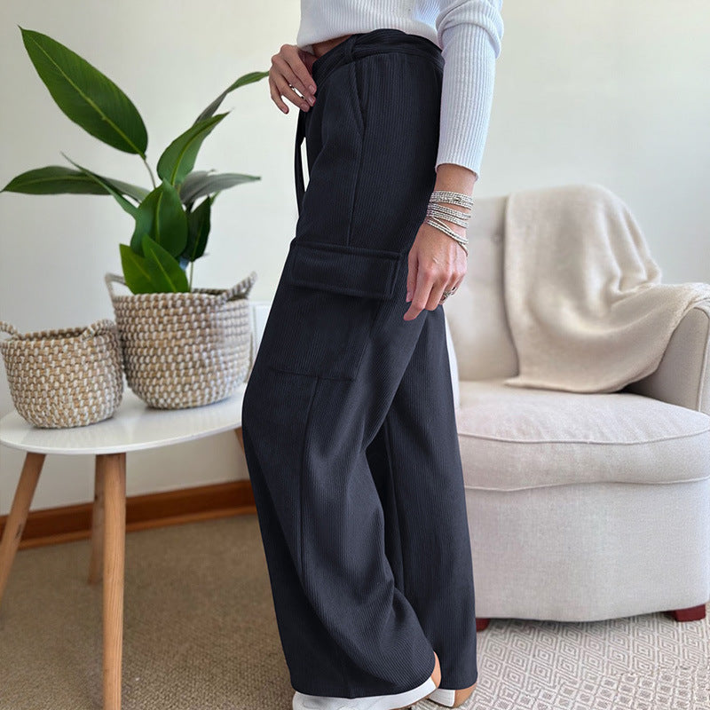 Pantaloni larghi in velluto a coste in tinta unita