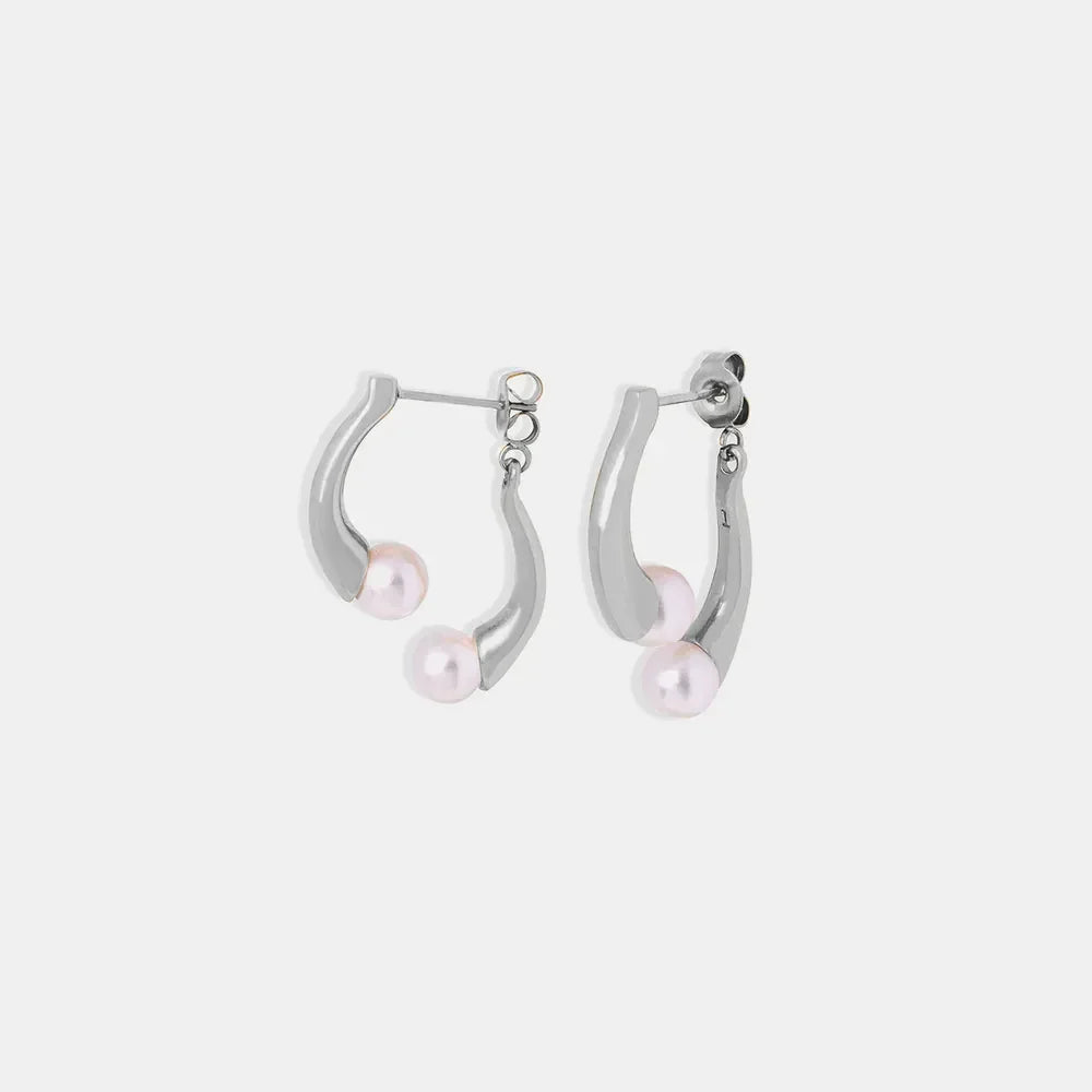 Synthetic Pearl Asymmetrical Titanium Steel Earrings - VAleG