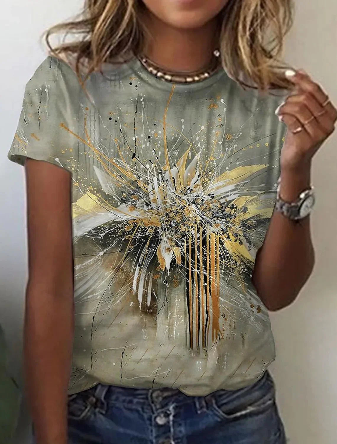 Women's European And American New Abstract Retro Print Short Sleeves - VAleG