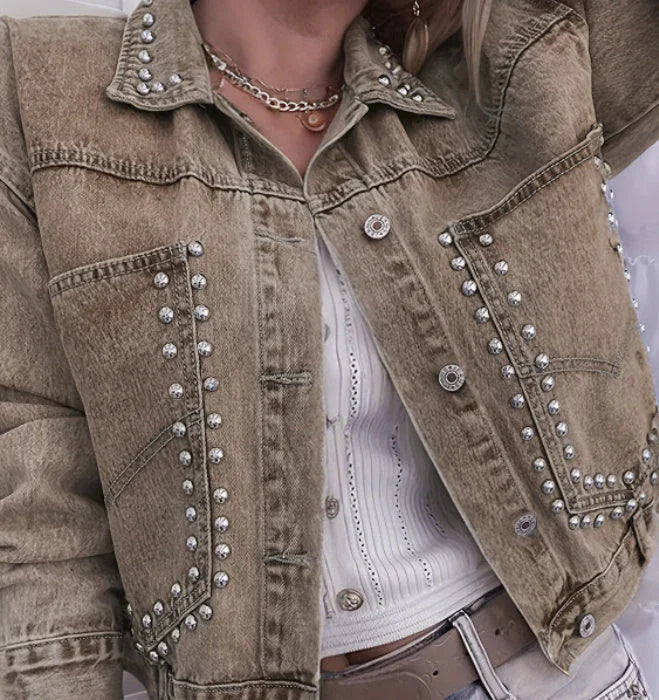 Women's Decorative Rivets Denim Jacket - VAleG