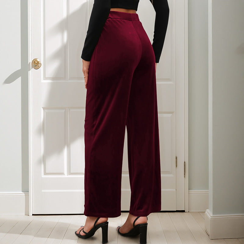 Pantaloni a gamba larga in velluto in stile retrò in tinta unita casual