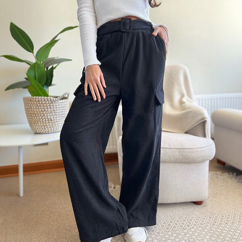 Pantaloni larghi in velluto a coste in tinta unita