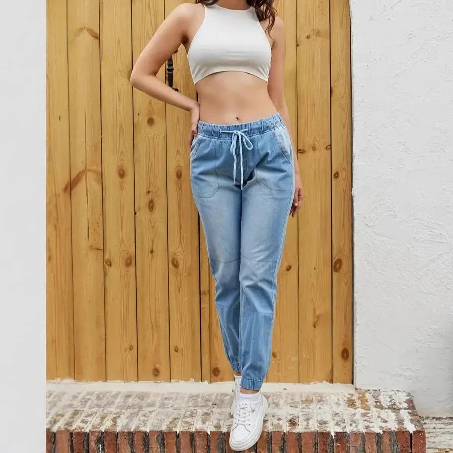 Elastic Waistband Jeans For Women - VAleG