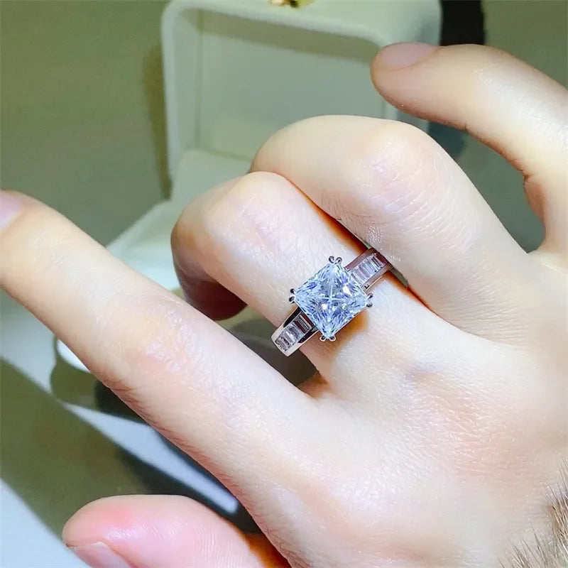 3 Carat Moissanite 925 Sterling Silver Square Shape Ring - VAleG