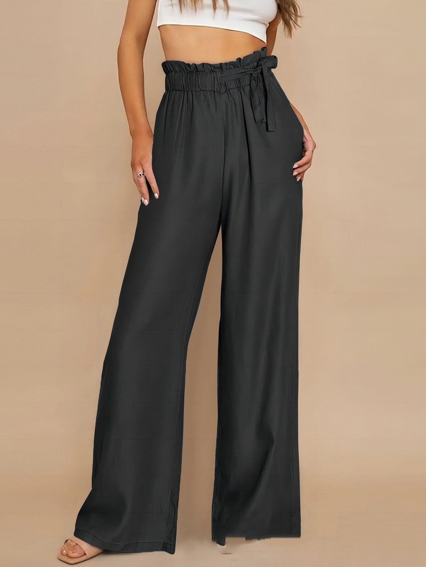Pantaloni larghi con lacci in tinta unita