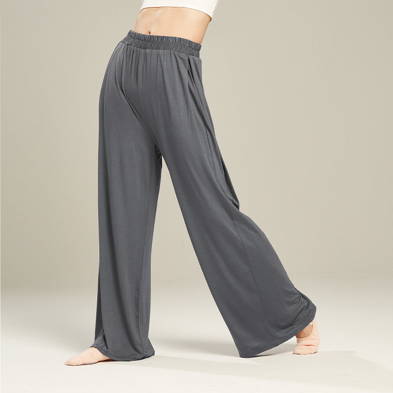 Pantaloni a gamba larga a vita alta elasticizzata a vita alta da donna