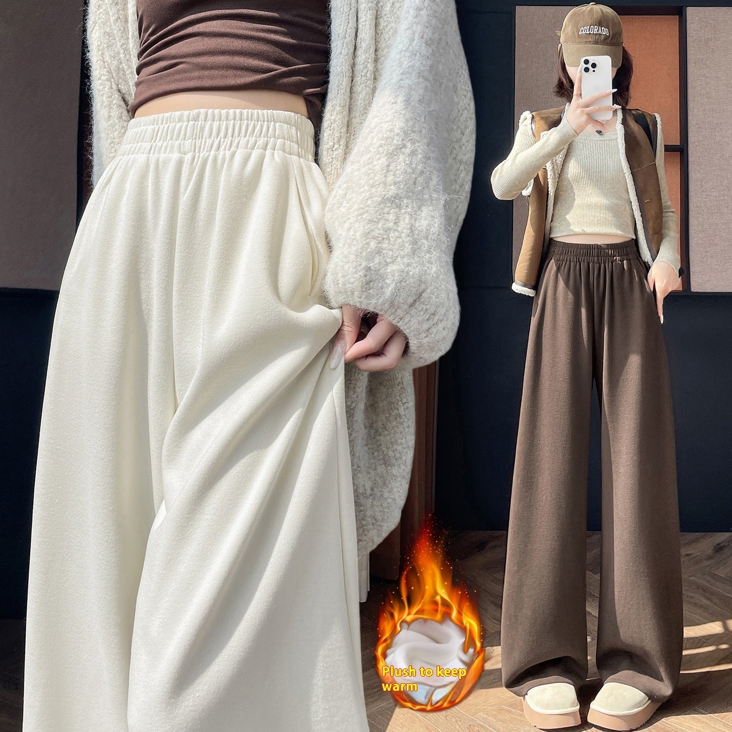 Pantaloni stretti a gamba larga con piccolo effetto drappeggio