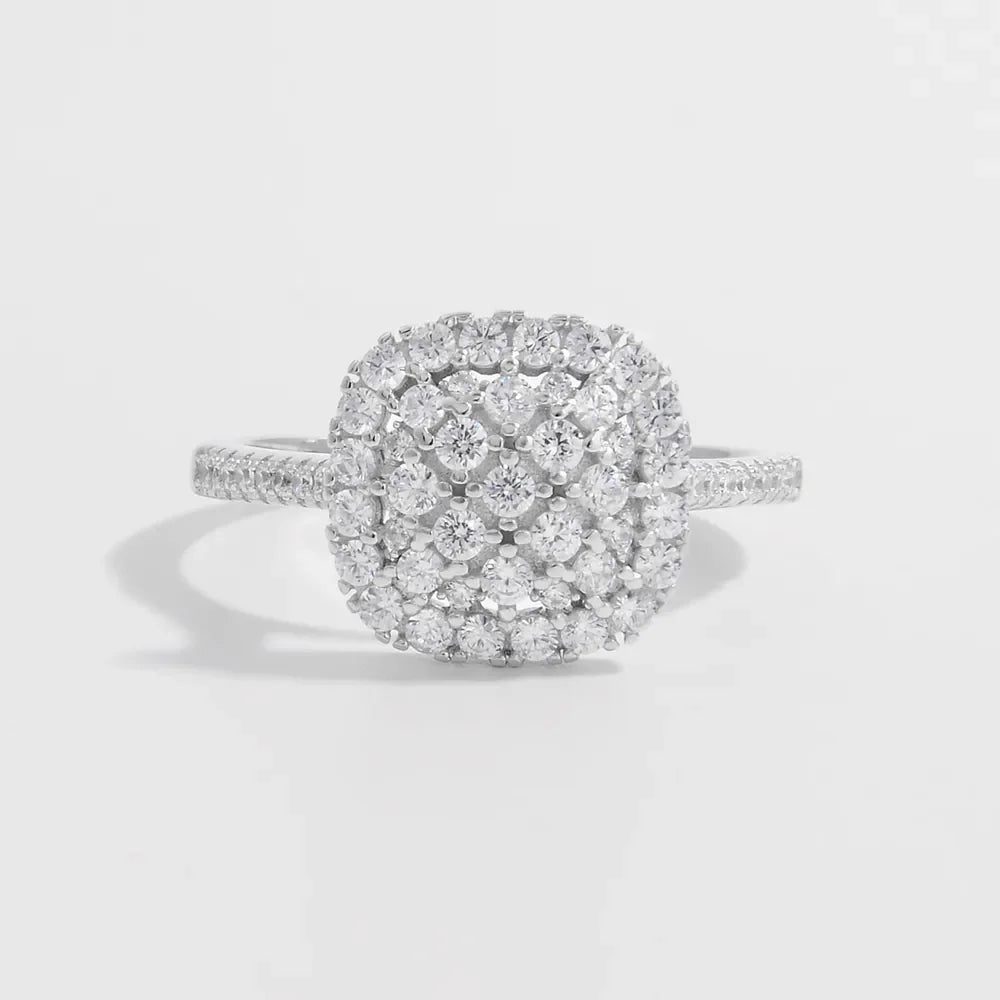 925 Sterling Silver Inlaid Zircon Square Shape Ring - VAleG