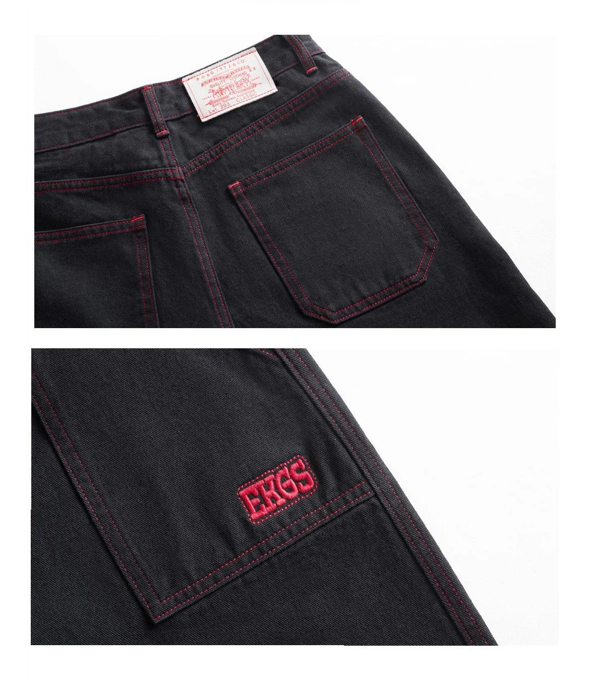 Contrasting Color Of Black And Red Workwear With Pocket Trousers - VAleG