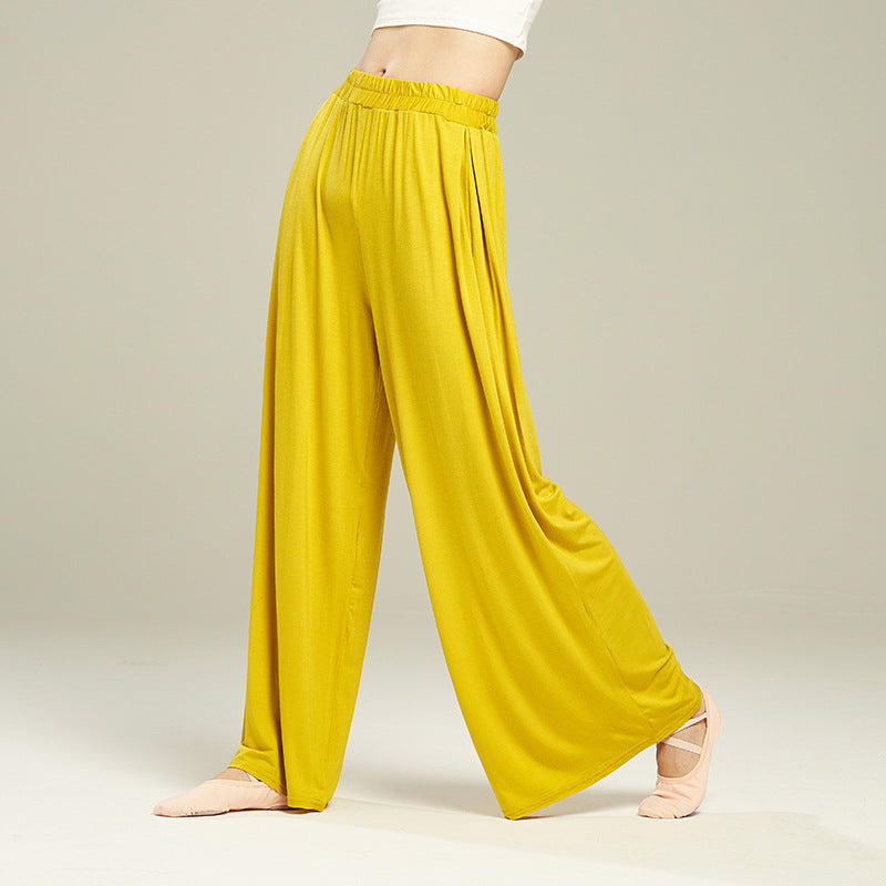 Pantaloni a gamba larga a vita alta elasticizzata a vita alta da donna