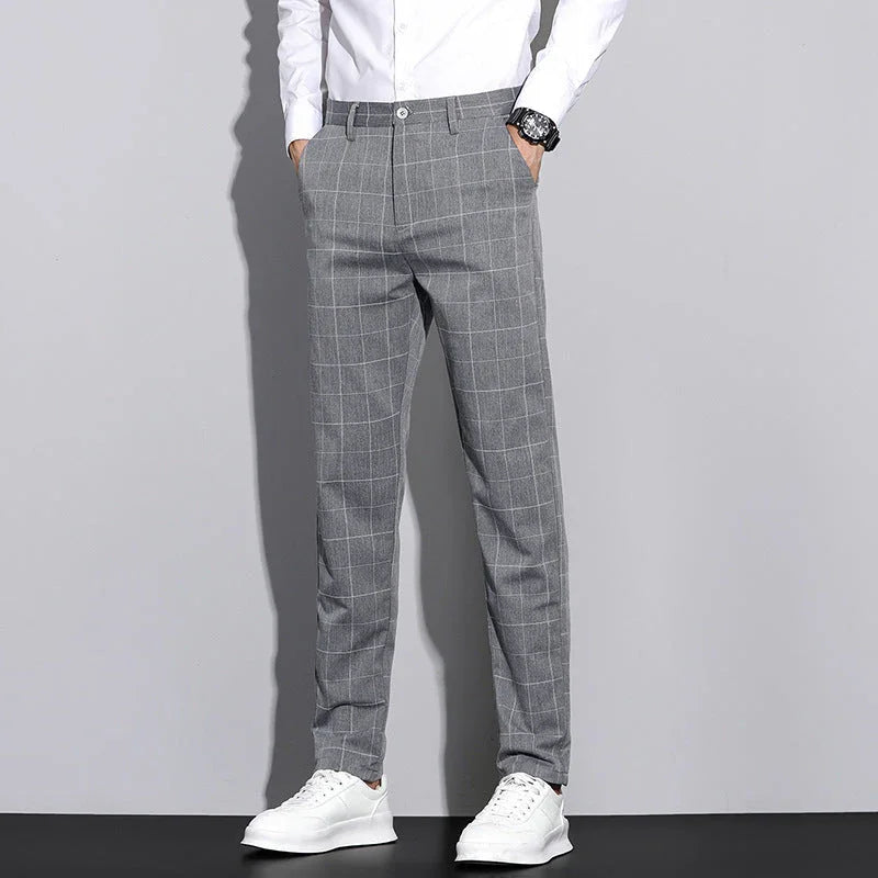 Casual Pants Men's Simple Plaid Slim Fit Straight-leg Trousers - VAleG