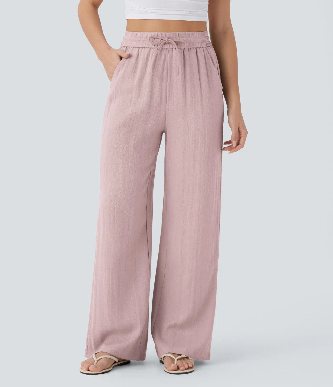 Pantaloni larghi casual a gamba larga in tinta unita