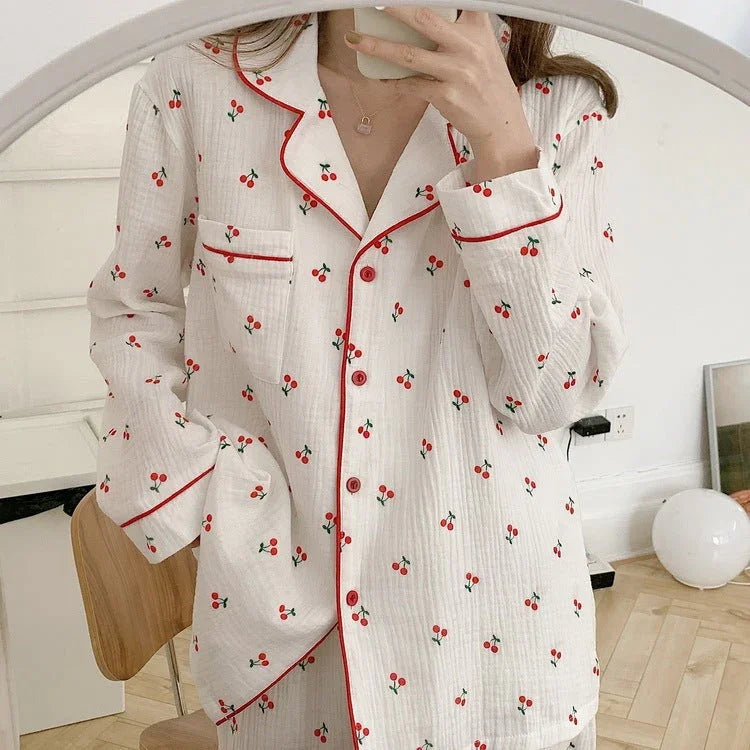 Cotton Yarn Hemming Long-sleeved Trousers Homewear Pajamas Suit - VAleG