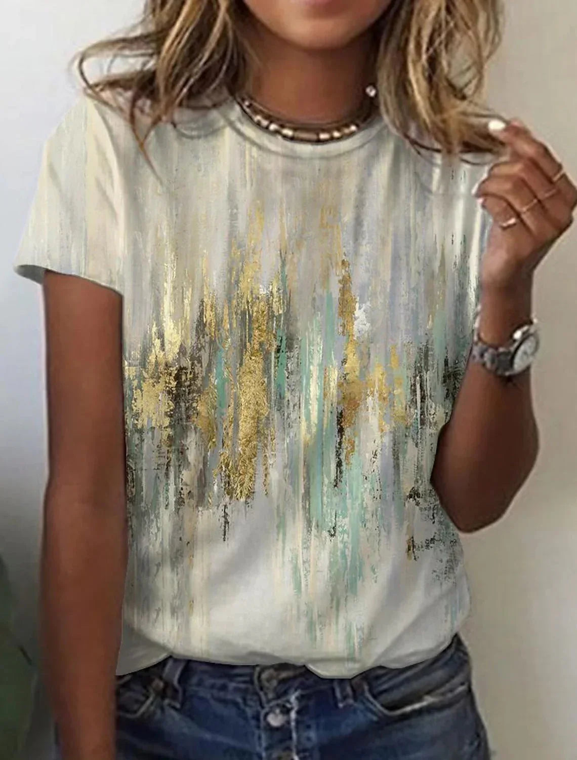 Women's European And American New Abstract Retro Print Short Sleeves - VAleG