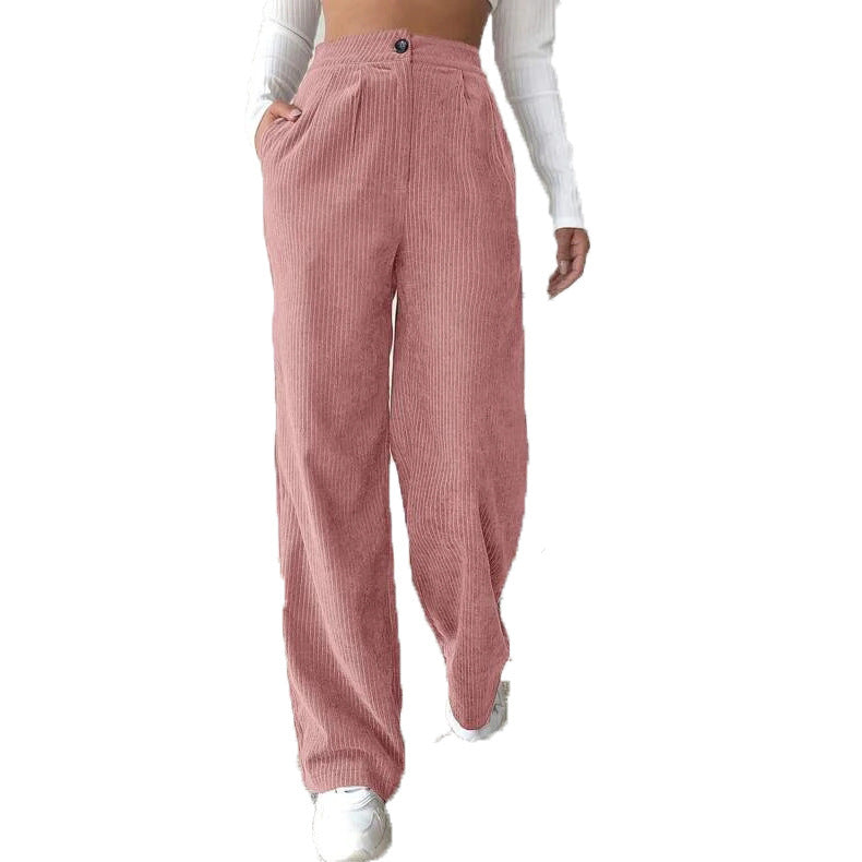 Pantaloni larghi in velluto a coste in tinta unita