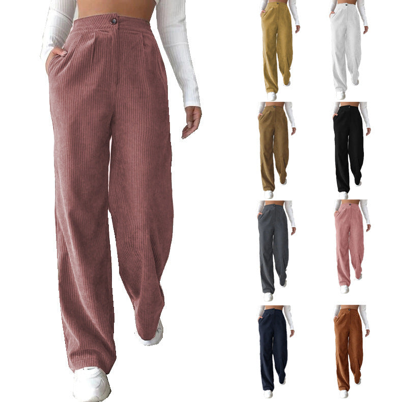 Pantaloni larghi in velluto a coste in tinta unita